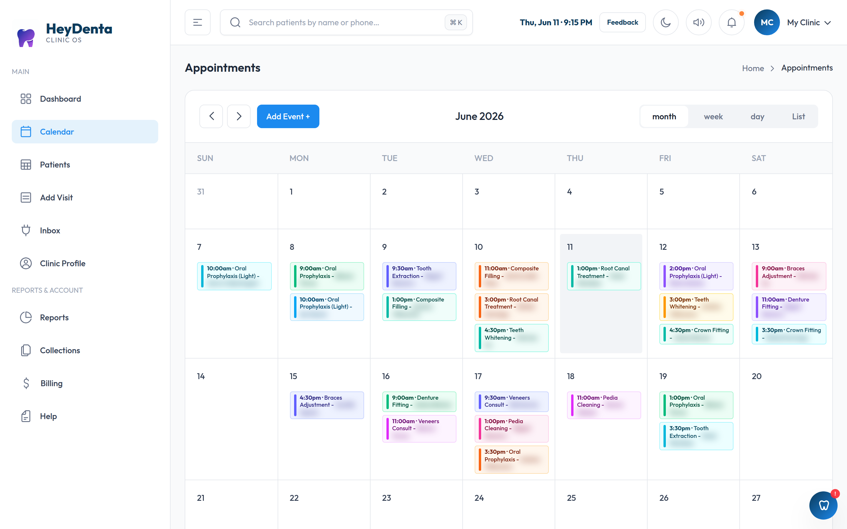 HeyDenta calendar — bookings land in the schedule